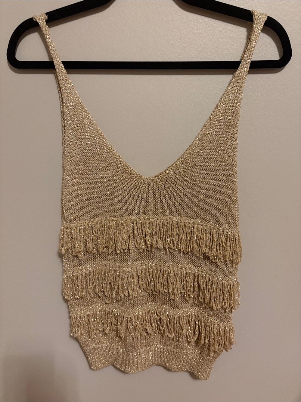 Astrid Italian Made Gold Fringe Knit Tank Top NWOTS